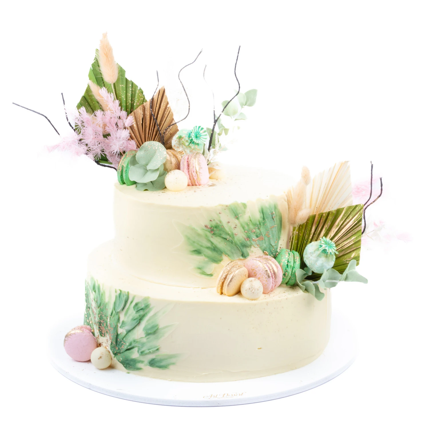 Tort in crema de unt roz si verde